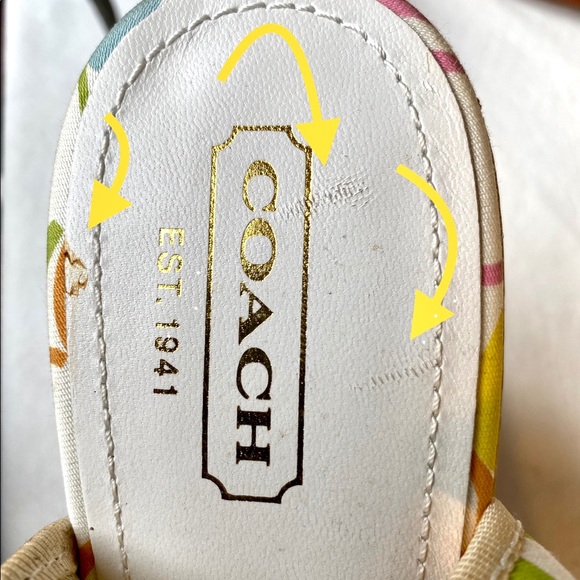 COACH Gwynnie Signature 4.5" Cork Wedge Slingback Sandals Multi Pastel with Bow. - Picture 14 of 15